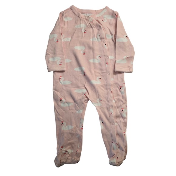 Nordstrom Other - Nordstrom Baby Pink Swan Print Footed Sleeper Snap Up Romper 6 Months
